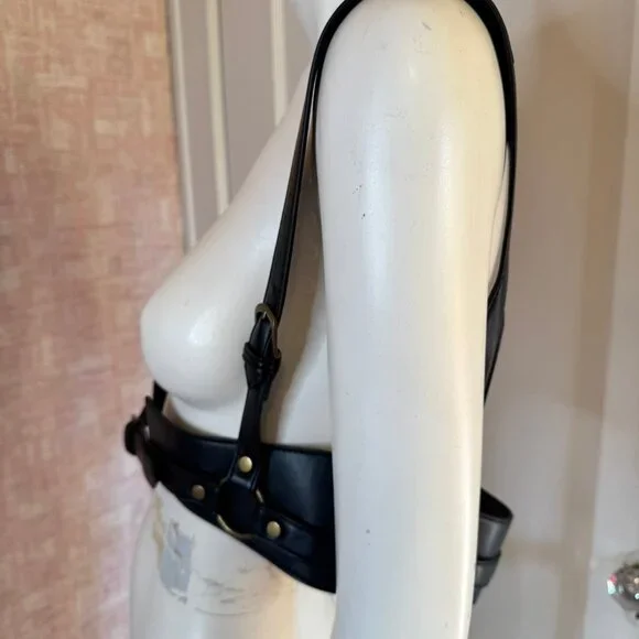 Disturbia Maeve Western Brass Harness Black Faux Leather sz M/L - Picture 5 of 9